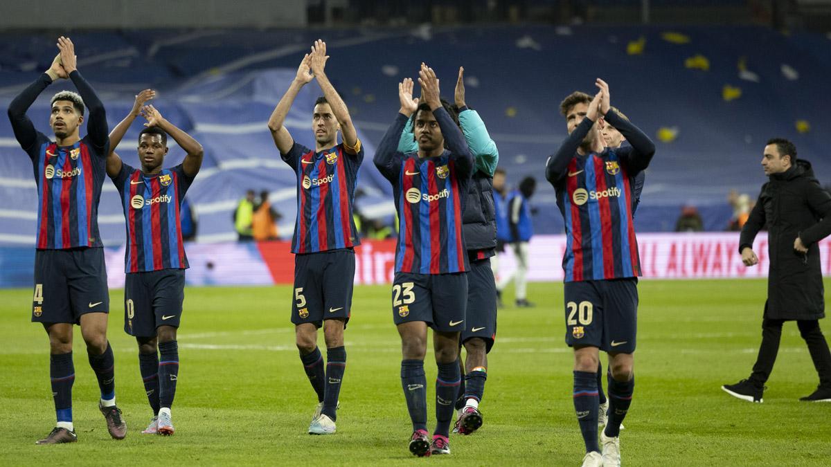 Los jugadores del FC Barcelona después del triunfo en el Bernabéu el pasado 2 de marzo (0-1)