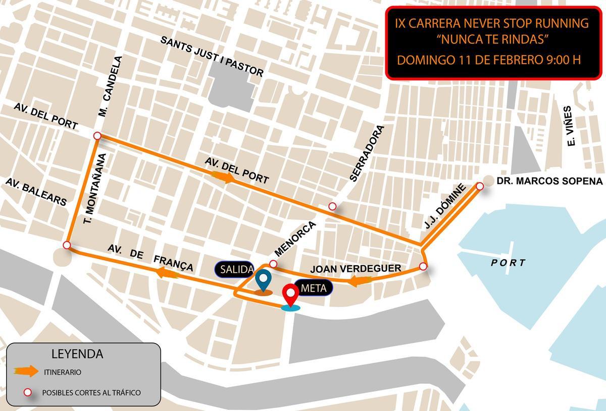 Recorrido de la IX Carrera Never Stop Running 'Nunca te rindas'.