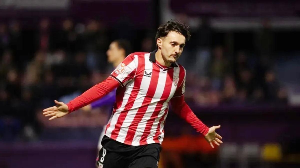 Ibai Sanz celebra un gol con el Bilbao Athletic en un partido de la pasada temporada.
