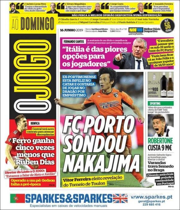 Portada O JOGO domingo 16 de junio de 2019.