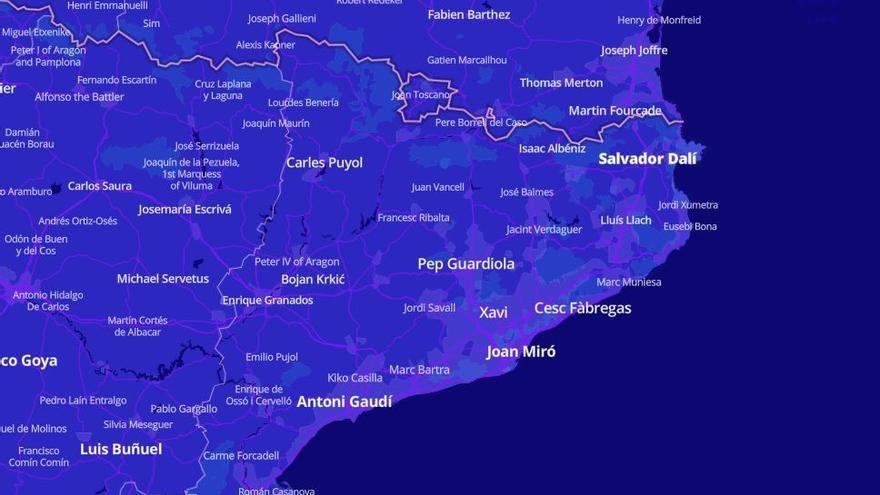 Mapa dels personatges més famosos a Catalunya