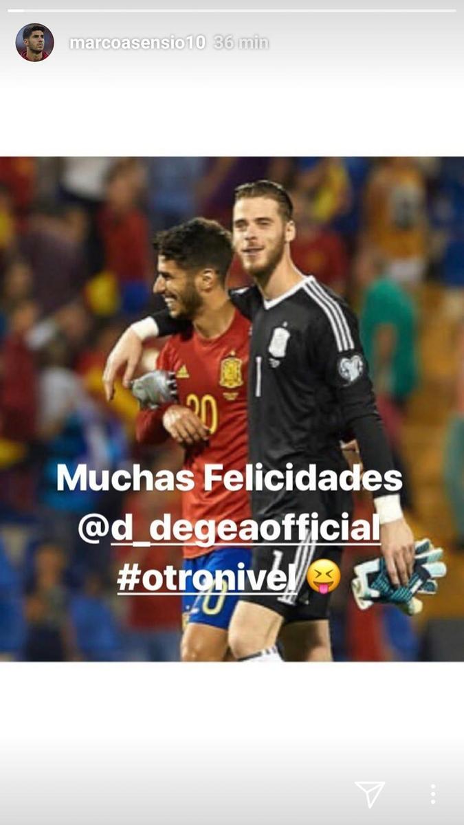 Marco Asensio felicita a David De Gea por su cumple