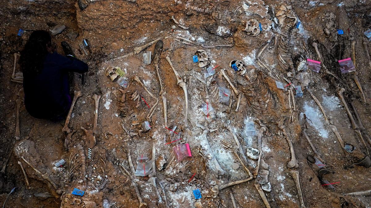 Exhumación de cuerpos de la Guerra Civil en la fosa común de El Carmen (Valladolid)