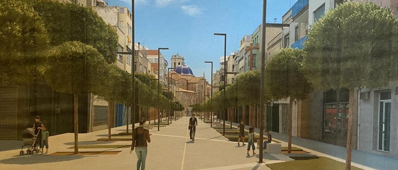 Recreación de la peatonalización que sufrirá el centro urbano de Benicarló tras las obras del Eje Cívico Central.