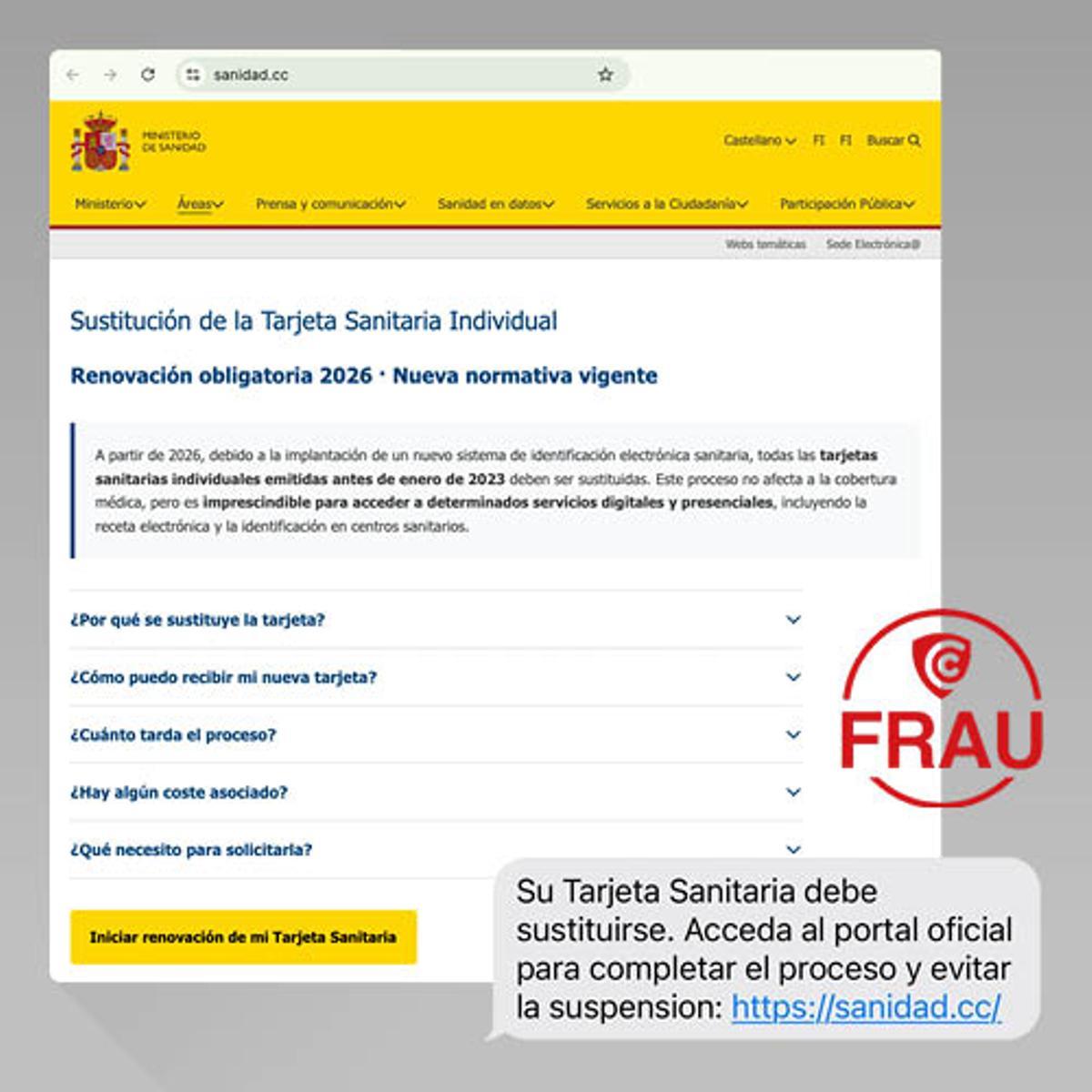 Web al qual redirigeix el fals SMS de renovació de la targeta sanitària