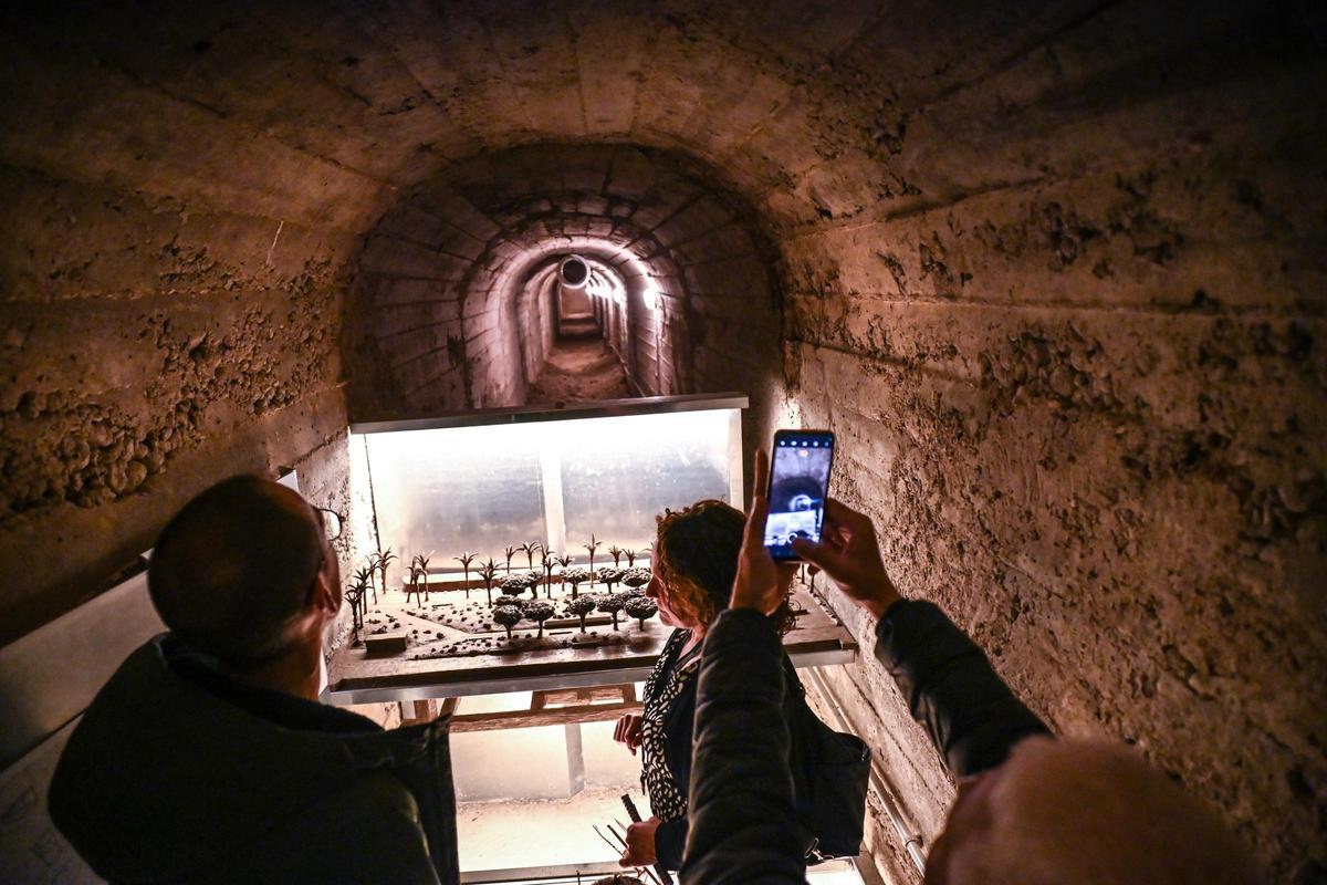 La maqueta que reproduce el Paseo de Germanías, con una de las galerías cerradas al paso al fondo.