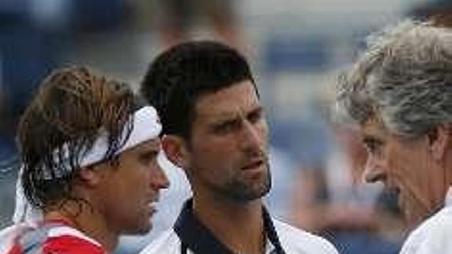 Ferrer y Djokovic, anoche.