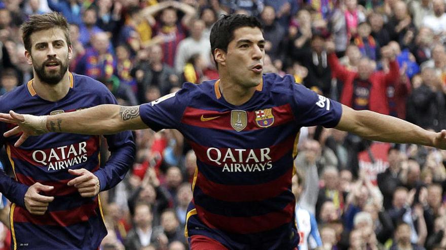 Luis Suárez celebra el seu segon gol davant l&#039;Espanyol