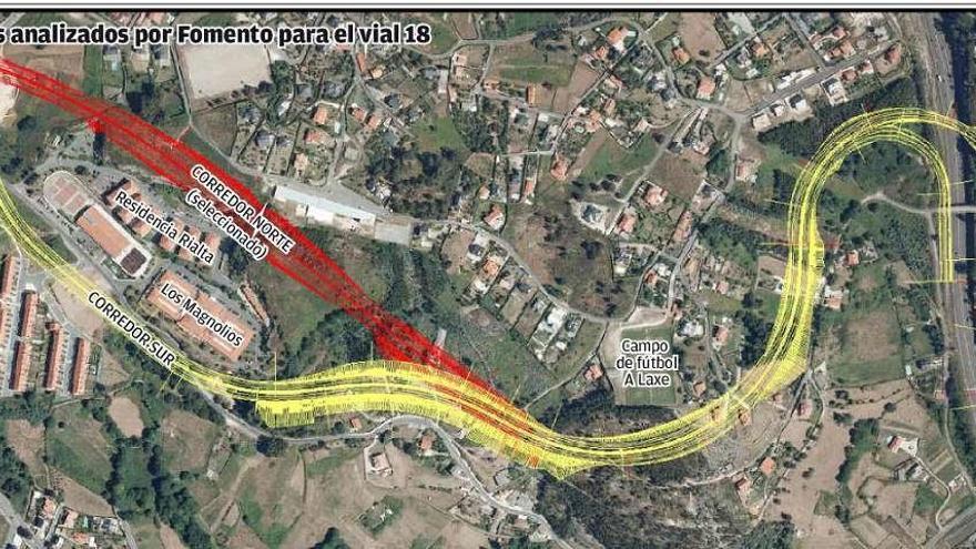 Trazados estudiados por Fomento para el vial 18.