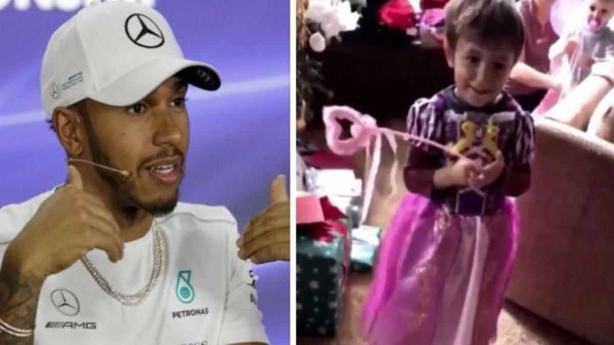 Hamilton y su sobrino disfrazado de princesa. Hamilton y su sobrino disfrazado de princesa.