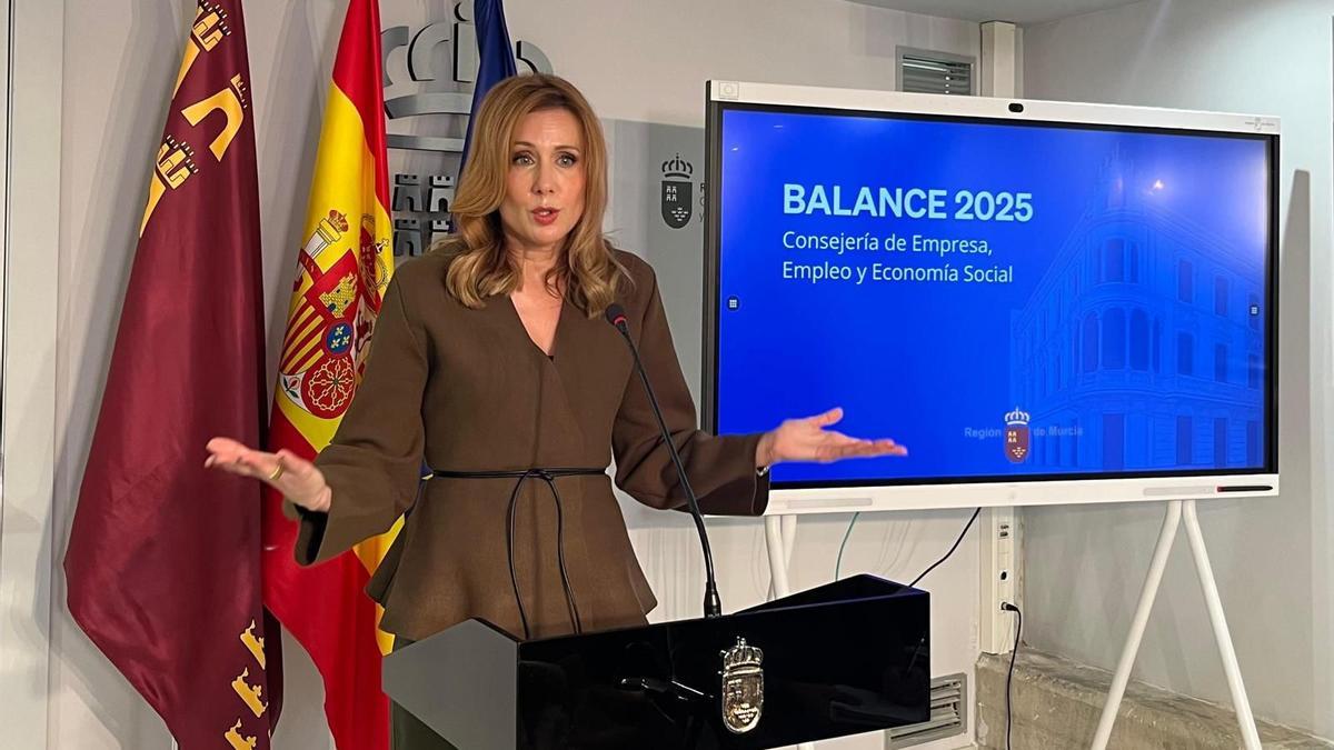 La consejera de Empresa, Marisa López Aragón, este miércoles durante el balance de 2025.