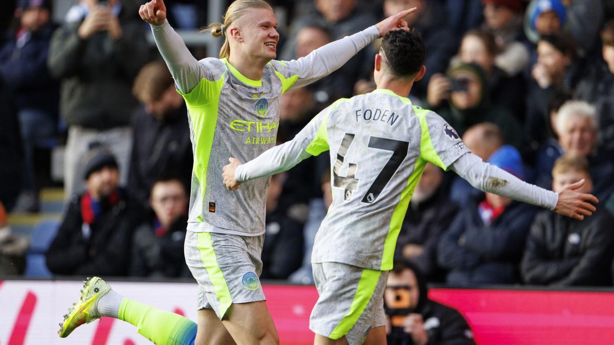 Erling Haaland celebra su gol ante el Crystal Palace