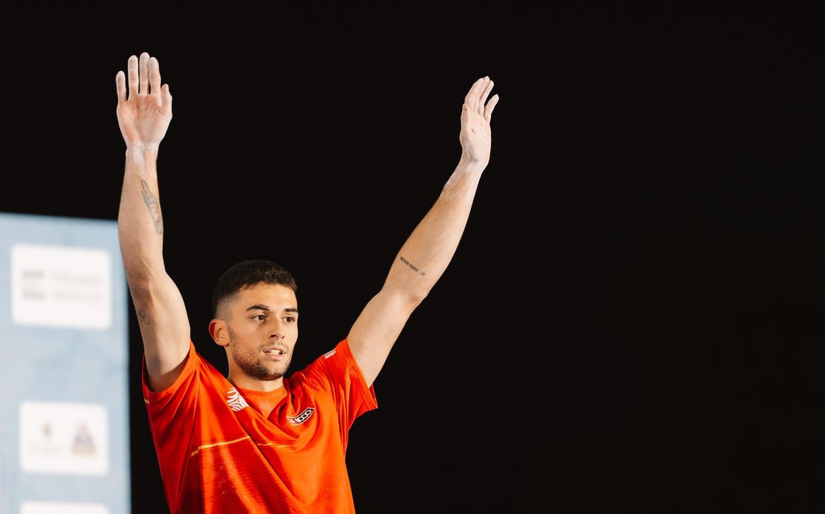 Alberto Ginés en la final de la Copa del Mundo de Escalada en Madrid.