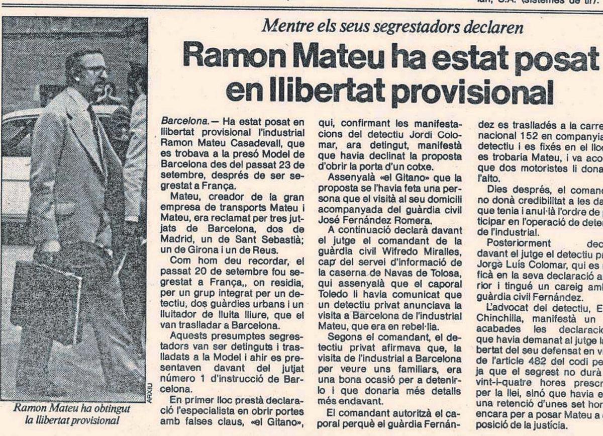 Una notícia del diari «Avui» mostra una imatge de Ramon Mateu