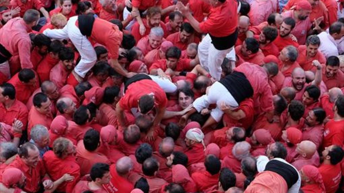 Actuación de los Castellers de Barcelona, el sábado.