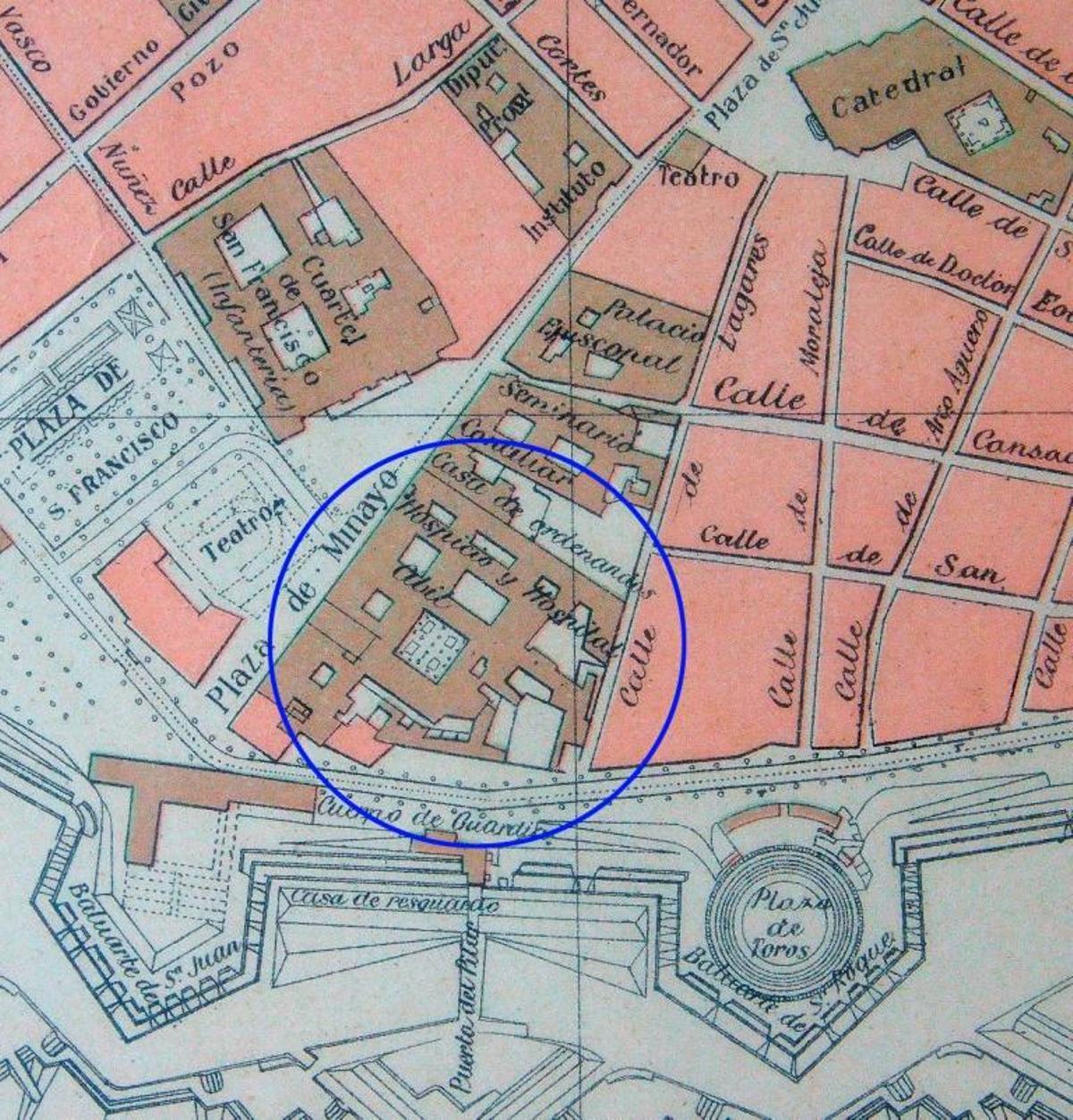 En el círculo, el lugar donde estaría la sede y el picadero.