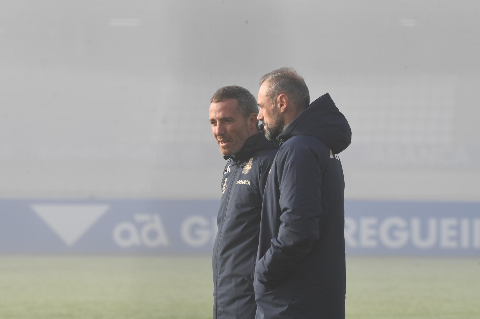 Primer día de entrenamiento de Saverio y Lebedenko con el Dépor