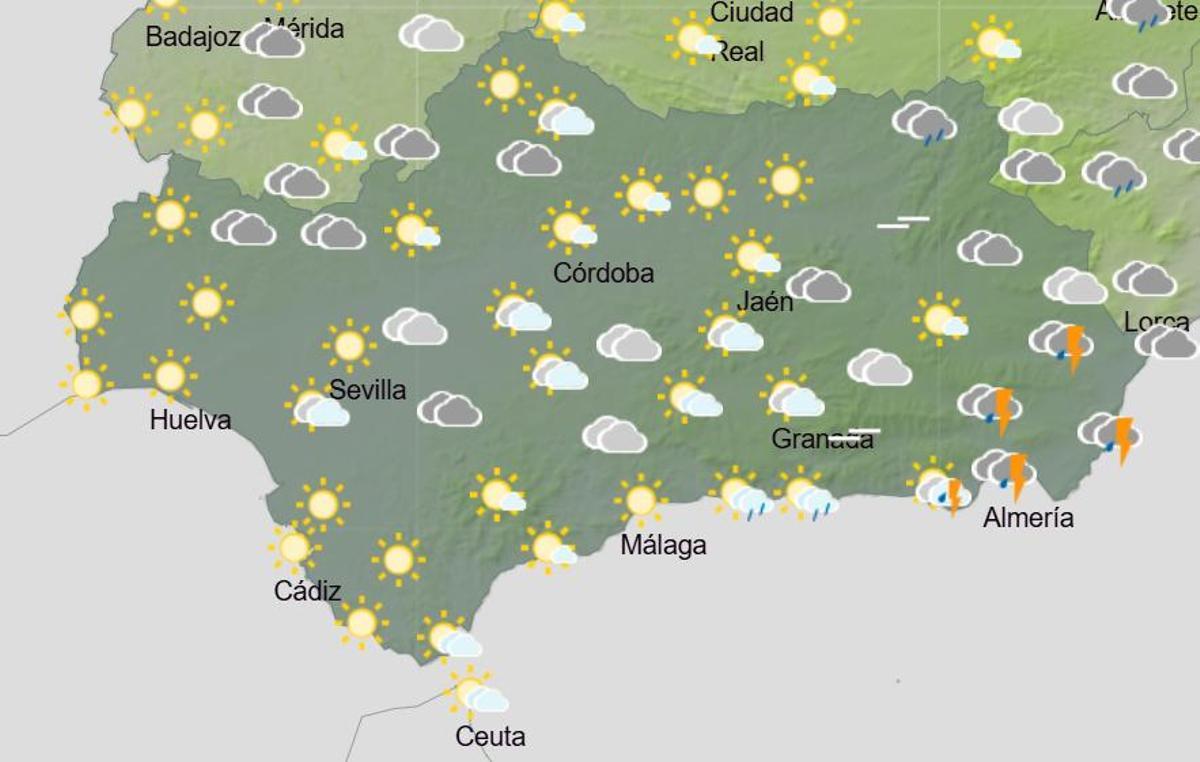 Mapa del tiempo en Andalucía para la tarde de Navidad
