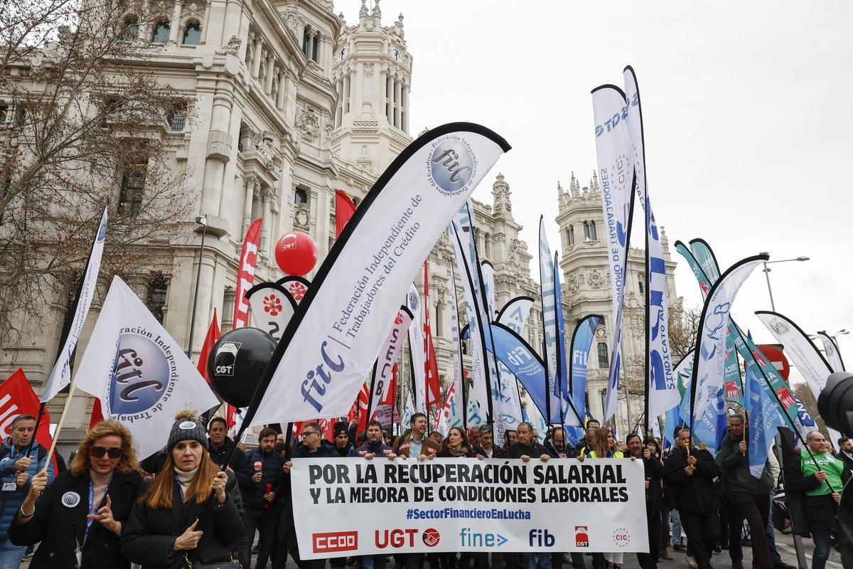 Manifestación empleados de banca en Madrid.