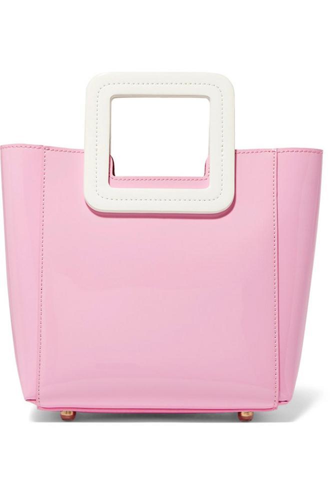 Bolso de piel rosa y blanco, de Staud