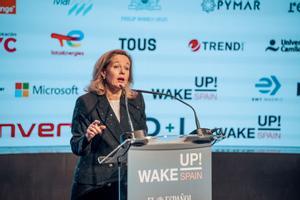 La vicepresidenta primera del Gobierno y ministra de Asuntos Económicos y Transformación Digital, Nadia Calviño, inaugura la tercera edición del foro ’Wake Up, Spain!’.
