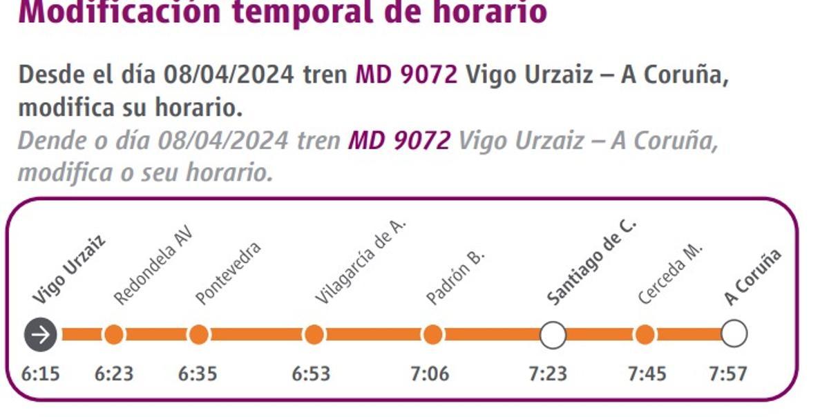 Nuevo horario del MD 9072 entre Vigo y A Coruña