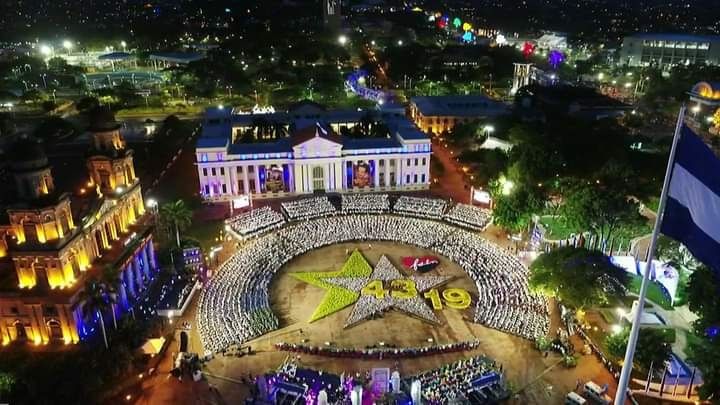 El acto del 43 aniversario del Triunfo de la Revolución Popular Sandinista en la Plaza de la Revolución de Managua.