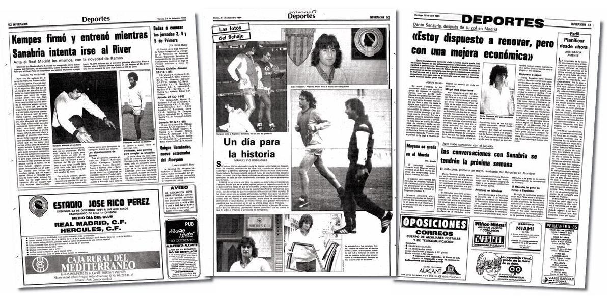 Ejemplares de INFORMACIÓN publicados en la época en la que supuestamente se produjo el affaire en el seno del Hércules con sus dos estrellas argentinas como protagonistas.