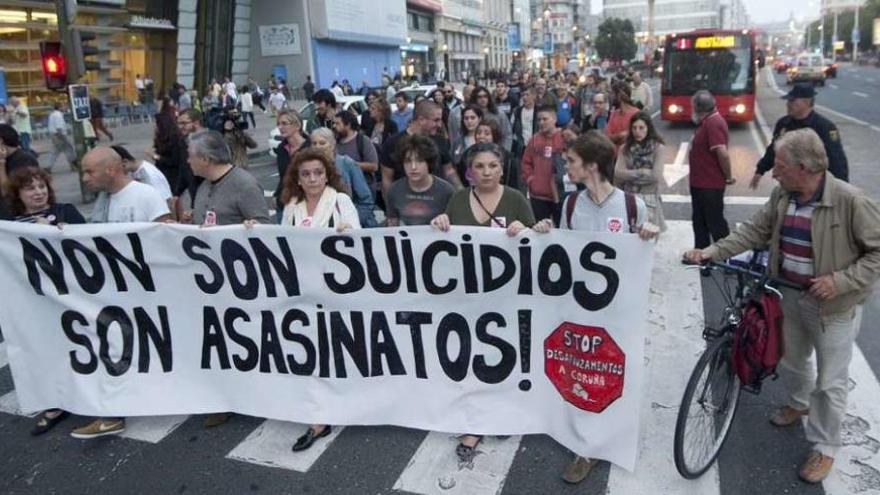 Manifestación en A Coruña en apoyo a las víctimas de desahucios.