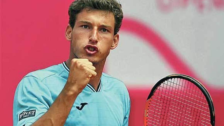 El asturiano Pablo Carreño celebra la victoria ante el luxemburgués Muller en Estoril.