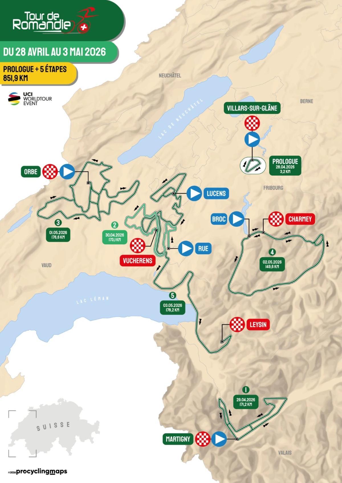 El recorrido del Tour de Romandía 2026