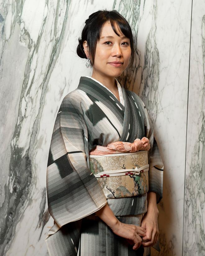 Annco Miura, con traje tradicional japonés en Bvlgari.