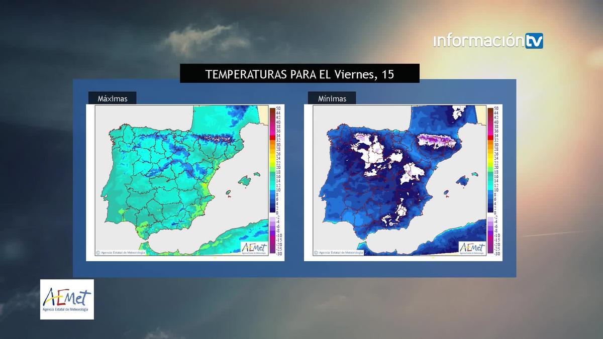 Mapa de evolución de las temperaturas según AEMET.