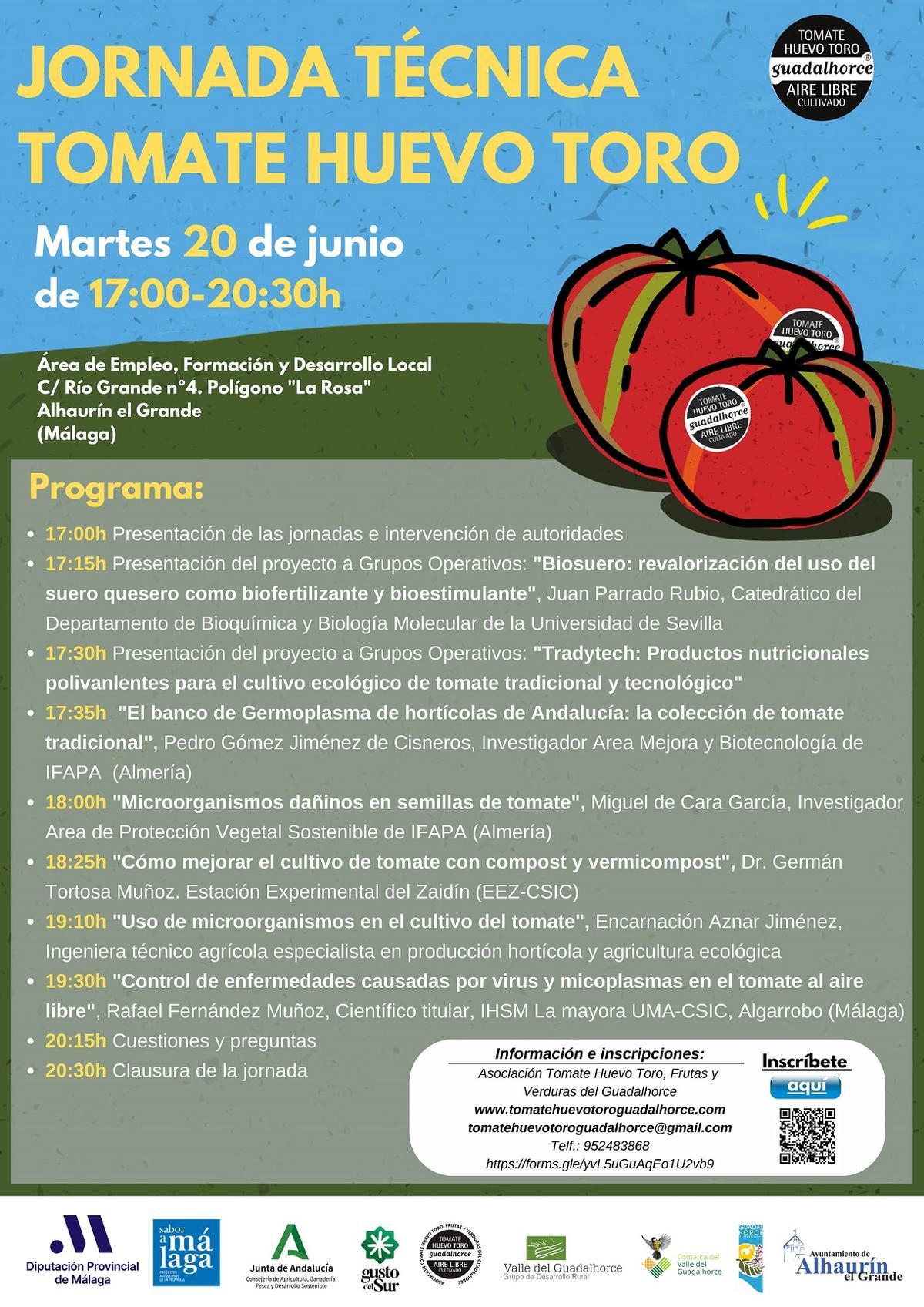 Cartel de la Jornada Técnica sobre el Tomate Huevo de Toro en Alhaurín el Grande.