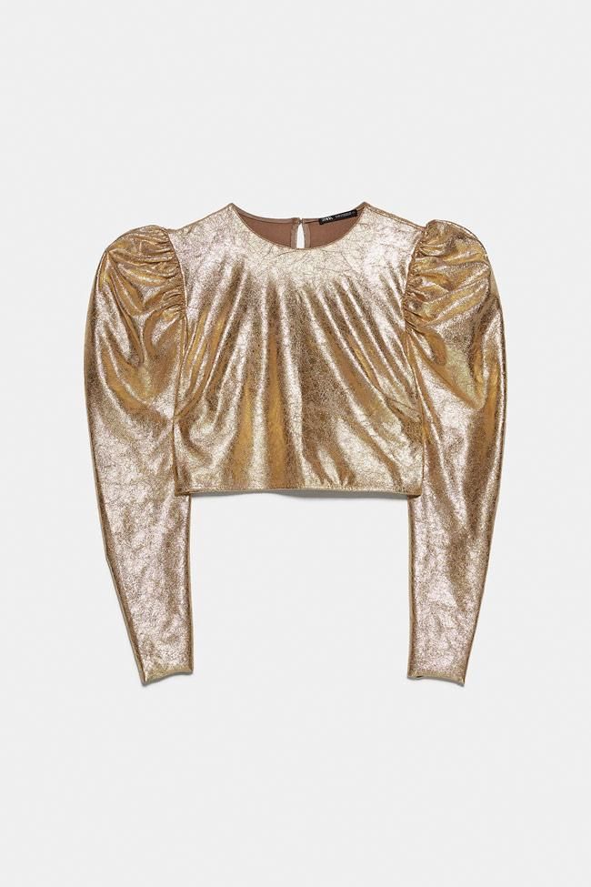 Blusa cropped efecto metalizado