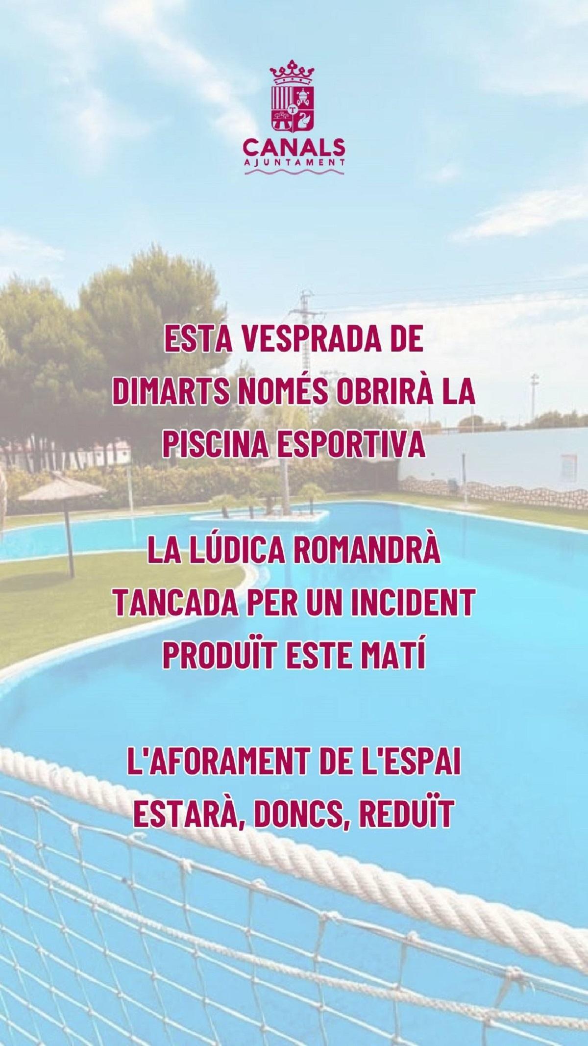El aviso del Ayuntamiento de Canals.