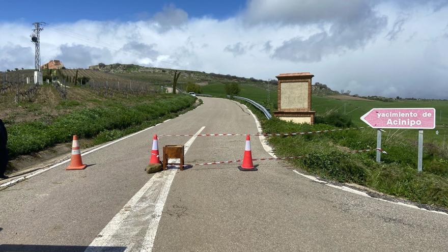 Corte de la carretera MA-7402 en la zona de acceso al yacimiento de Acinipo, en Ronda.