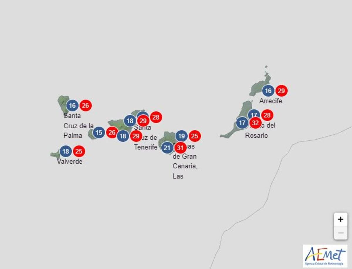 Temperaturas previstas para el sábado 11 de marzo de 2023 en Canarias.