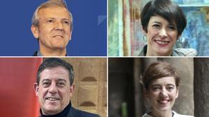 Los candidatos a la presidencia de la Xunta: Alfonso Rueda (PP), Ana Pontón (BNG), Xosé Ramón Gómez Besteiro (PSOE) y Marta Lois (Sumar)