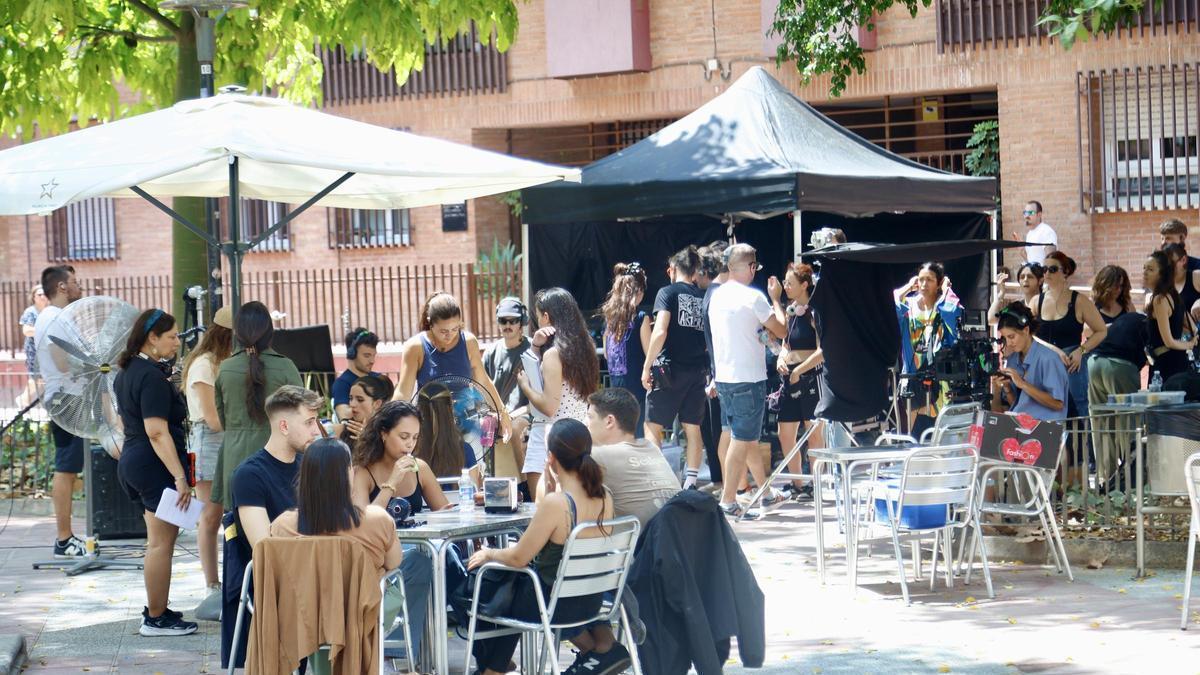 Rodaje de 'La vida después' en la plaza Puerta Nueva de Murcia