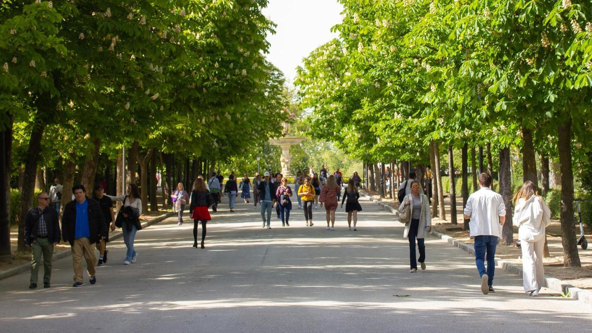 Varias personas pasean por el Parque del retiro, en Madrid.