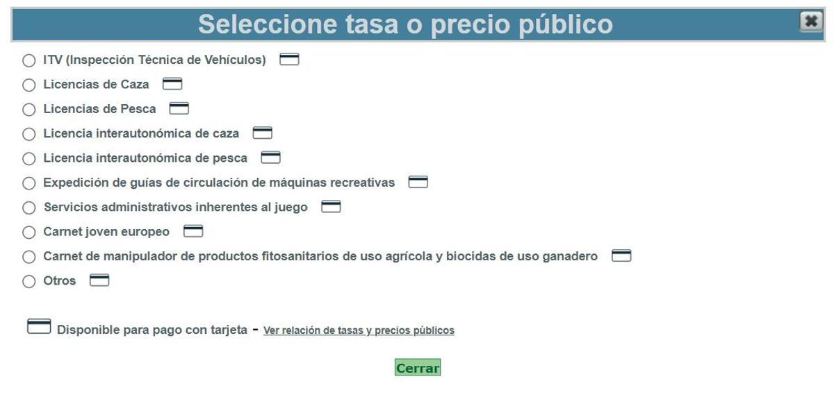 Distintas tasas del modelo 050.