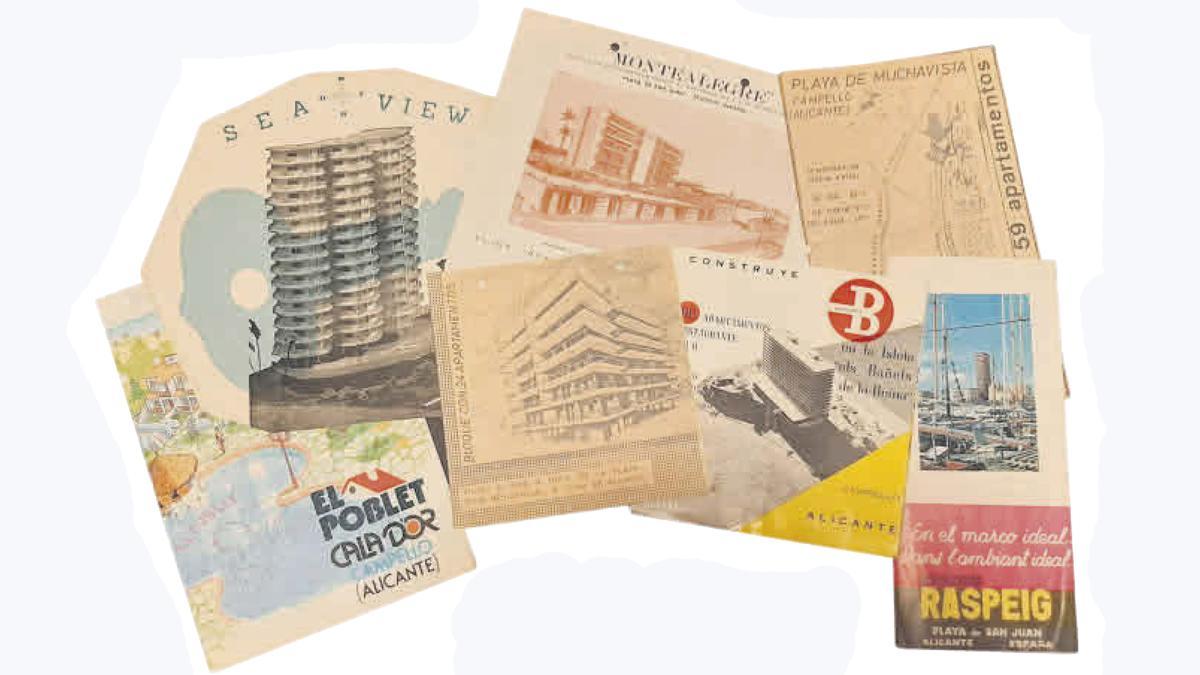 Algunos folletos de las promociones de apartamentos que se anunciaban en la década de 1960 y que vendían más las bondades del clima que las calidades de la construcción.