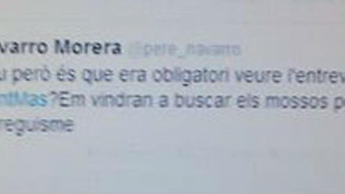 Captura del falso tuit aparecido en la cuenta de Pere Navarro en Twitter.