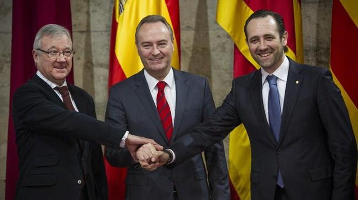 Ramón Luis Valcárcel, Alberto Fabra i José Ramón Bauzá, aquest dilluns a València. Ramón Luis Valcárcel, Alberto Fabra i José Ramón Bauzá, aquest dilluns a València.