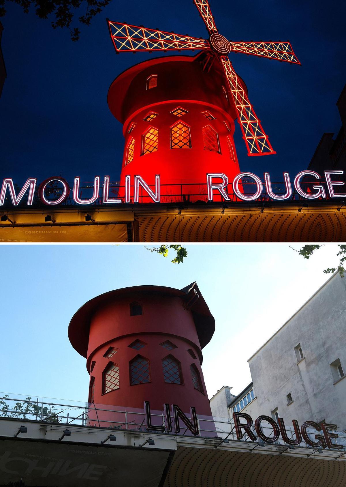 El Moulin Rouge, antes y después de caer las aspas.