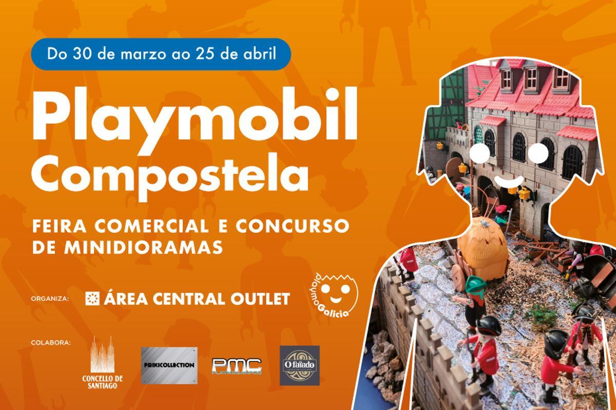 Cartel del evento de Playmobil Compostela en el Outlet Área Central