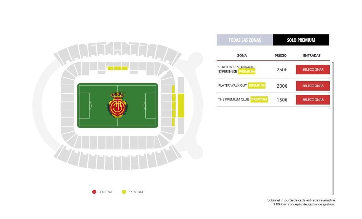 Precios entradas premium en Son Moix. fútbol. RCD Mallorca