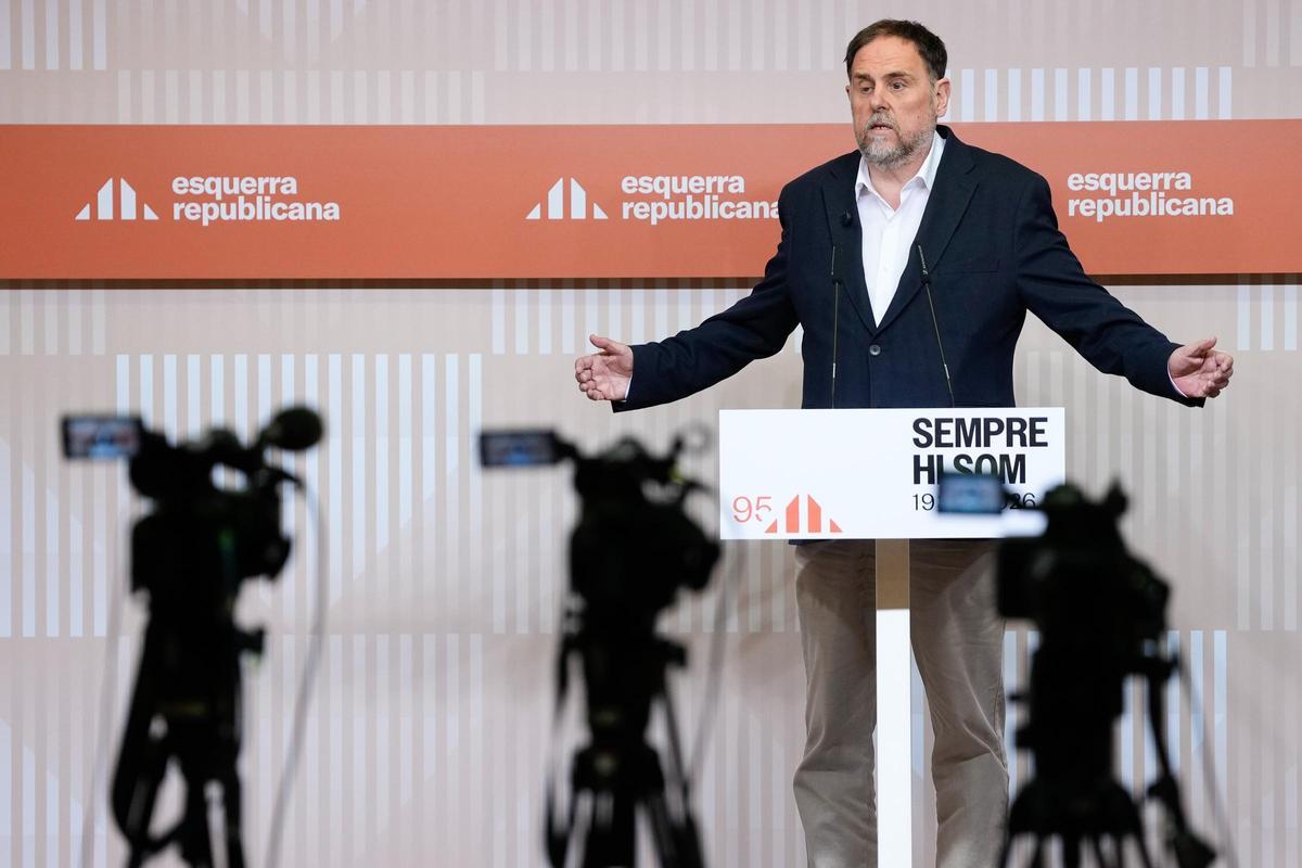El presidente de ERC, Oriol Junqueras, este miércoles en la sede del partido.