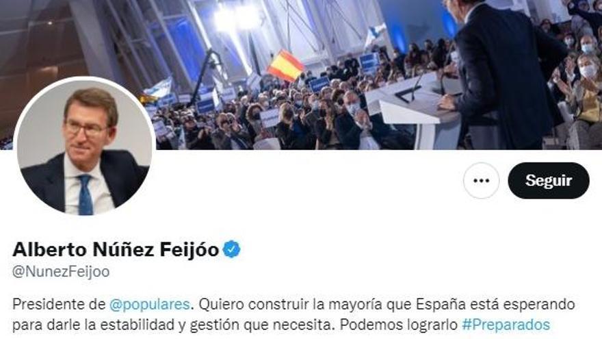 El nuevo perfil de Alberto Núñez Feijóo en Twitter.